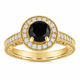 Black Diamond Halo Engagement Ring 1.48 Carat Vintage Unique Filigree Handmade Certified 14K White Gold Yellow Gold Rose Gold