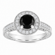 Black Diamond Halo Engagement Ring 1.48 Carat Vintage Unique Filigree Handmade Certified 14K White Gold Yellow Gold Rose Gold