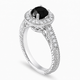 Platinum Black and White Diamond Engagement Ring 1.48 Carat Vintage Filigree Unique Heart Design Halo Handmade Certified