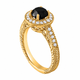 Unique Black Diamond Halo Engagement Ring 1.48 Carat Vintage Filigree Handmade Certified 18K White Gold Yellow Gold Rose Gold Black Gold