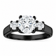 1.50 Carat Vintage Three Stone Diamond Engagement Ring 14K Black Gold GIA Certified Handmade