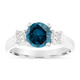 2 Carat Blue Diamond Three Stone Engagement Ring, 14K White Gold Certified Handmade