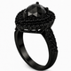 Unique Rose Cut Pear Shaped Black Diamond Engagement Ring 2.83 Carat Vintage Double Halo 14K Black Gold