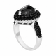 Rose Cut Black Diamond Engagement Ring, Pear Shaped Double Halo 2.70 Carat 14k White Gold Unique Handmade Certified