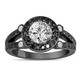 Natural Diamond Halo Engagement Ring 1.50 Carat GIA Certified 14K Black Gold Vintage Style Unique Handmade