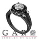 Natural Diamond Halo Engagement Ring 1.50 Carat GIA Certified 14K Black Gold Vintage Style Unique Handmade
