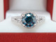 VS2 Blue Diamond Halo Engagement Ring 1.35 Carat 14K White Gold Certified Handmade