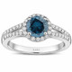Platinum Blue Diamond Halo Engagement Ring 1.36 Carat SI1 Certified Handmade