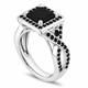 2.65 Carat Princess Cut Black Diamond Infinity Twist Halo Engagement Ring in 14K White Gold Unique Certified Handmade