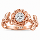 Floral Diamond Engagement Ring Unique Rose Flower Anniversary Ring, 0.50 Carat GIA Certified 14K Gold Handmade