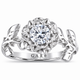 Floral Diamond Engagement Ring Unique Rose Flower Anniversary Ring, 0.50 Carat GIA Certified 14K Gold Handmade