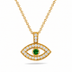 Green Diamond Evil Eye Pendant Necklace Unique Filigree Milgrain Handmade 14K White Gold Rose Gold Yellow Gold