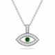 Green Diamond Evil Eye Pendant Necklace Unique Filigree Milgrain Handmade 14K White Gold Rose Gold Yellow Gold