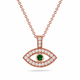 Green Diamond Evil Eye Pendant Necklace Unique Filigree Milgrain Handmade 14K White Gold Rose Gold Yellow Gold