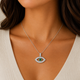 Green Diamond Evil Eye Pendant Necklace Unique Filigree Milgrain Handmade 14K White Gold Rose Gold Yellow Gold