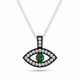 Green Diamond Evil Eye Pendant Necklace 0.40 Carat Filigree Milgrain Vintage 14K Black Gold Handmade