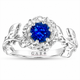 Platinum Sapphire Floral Engagement Ring, Rose Flower Anniversary Ring, Unique 0.60 Carat Handmade Certified
