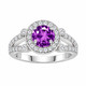 Unique Amethyst Engagement Ring 14K White Gold Diamond Halo 1.50 Carat Total Handmade
