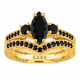 Black Diamond Marquise Engagement Ring & Wedding Band Set, 1.50 Carat Filigree Bridal Set, Unique 14K White Gold, Yellow Gold Or Rose Gold Handmade Certified