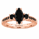 Black Diamond Marquise Engagement Ring & Wedding Band Set, 1.50 Carat Filigree Bridal Set, Unique 14K White Gold, Yellow Gold Or Rose Gold Handmade Certified