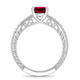 Oval Garnet Engagement Ring Vintage Scroll 1.37 Carat 14K White Gold Unique Certified Handmade
