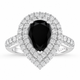 Pear Shaped Black Diamond Double Halo Engagement Ring 2.88 Carat 14K White Gold, Rose Gold Or Yellow Gold Unique Certified Handmade