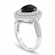 Pear Shaped Black Diamond Double Halo Engagement Ring 2.88 Carat 14K White Gold, Rose Gold Or Yellow Gold Unique Certified Handmade