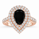 Pear Shaped Black Diamond Double Halo Engagement Ring 2.88 Carat 14K White Gold, Rose Gold Or Yellow Gold Unique Certified Handmade
