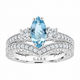 Marquise Aquamarine Engagement Ring and Wedding Band Sets 1.39 Carat Vintage 14K White Gold Unique Handmade