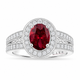 Oval Garnet Engagement Ring Unique Halo 14K White Gold 1.72 Carat Handmade Certified