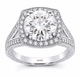 Platinum Lab Grown Diamond Halo Engagement Ring 3.30 Carat IGI Certified Hand Engraved Unique Handmade