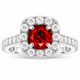 2.55 Carat Red Diamond Halo Engagement Ring And Wedding Band Set 14k White Gold Unique Handmade Certified