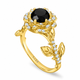 1.55 Carat Black and White Diamonds Rose Flower Engagement Ring Halo Unique Floral 14K White Gold, Rose Gold or Yellow Gold Handmade Certified