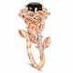 1.55 Carat Black and White Diamonds Rose Flower Engagement Ring Halo Unique Floral 14K White Gold, Rose Gold or Yellow Gold Handmade Certified