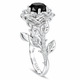 Platinum Black Diamonds Rose Flower Halo Engagement Ring 1.55 Carat Unique Floral Handmade Certified