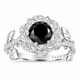 Platinum Black Diamonds Rose Flower Halo Engagement Ring 1.55 Carat Unique Floral Handmade Certified