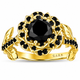 1.57 Carat Black Diamond Floral Engagement Ring Rose Flower Halo Ring 14K White Gold Rose Gold Yellow Gold Handmade Certified