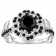 1.57 Carat Black Diamond Floral Engagement Ring Rose Flower Halo Ring 14K White Gold Rose Gold Yellow Gold Handmade Certified
