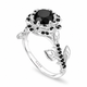 1.57 Carat Black Diamond Floral Engagement Ring Rose Flower Halo Ring 14K White Gold Rose Gold Yellow Gold Handmade Certified