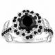 1.57 Carat Black Diamond Floral Engagement Ring Rose Flower Halo Ring 14K White Gold Rose Gold Yellow Gold Handmade Certified