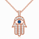1.70 Carat Large Hamsa Diamond Pendant Necklace with Blue Diamond Accent 14K Yellow Gold, White Gold Or Rose Gold Handmade