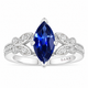 Marquise Blue Sapphire Butterfly Engagement Ring 1.20 Carat Nature Inspired 14K White Gold Handmade Certified