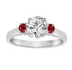 Lab Grown Diamond and Rubies Three Stones Engagement Ring 1.25 Carat IGI Certified 14K White Gold Unique Handmade