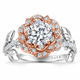 Platinum & Rose Gold Lab Grown Diamond Floral Halo Engagement Ring – Rose Flower Design, Unique Handmade Anniversary Ring, 1.36 Carat IGI Certified