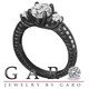 Lab Grown Diamond Three Stone Engagement Ring 1.39 Carat 14K Black Gold Vintage Style IGI Certified Handmade