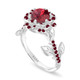 1.55 Carat Garnet Rose Flower Halo Engagement Ring Unique Floral 14K White Gold Handmade Certified