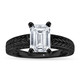 2 Carat Emerald Cut Lab Grown Diamond Solitaire Engagement Ring IGI Certified 14K Black Gold Vintage Style Handmade