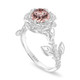 1.20 Carat Morganite Rose Flower Halo Engagement Ring, Unique Floral 14K White Gold Or Rose Gold Handmade Certified