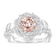 1.20 Carat Morganite Rose Flower Halo Engagement Ring, Unique Floral 14K White Gold Or Rose Gold Handmade Certified
