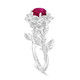 1.36 Carat Ruby Rose Flower Halo Engagement Ring, Unique Floral 14K White Gold, Rose Gold Or Yellow Gold Handmade Certified